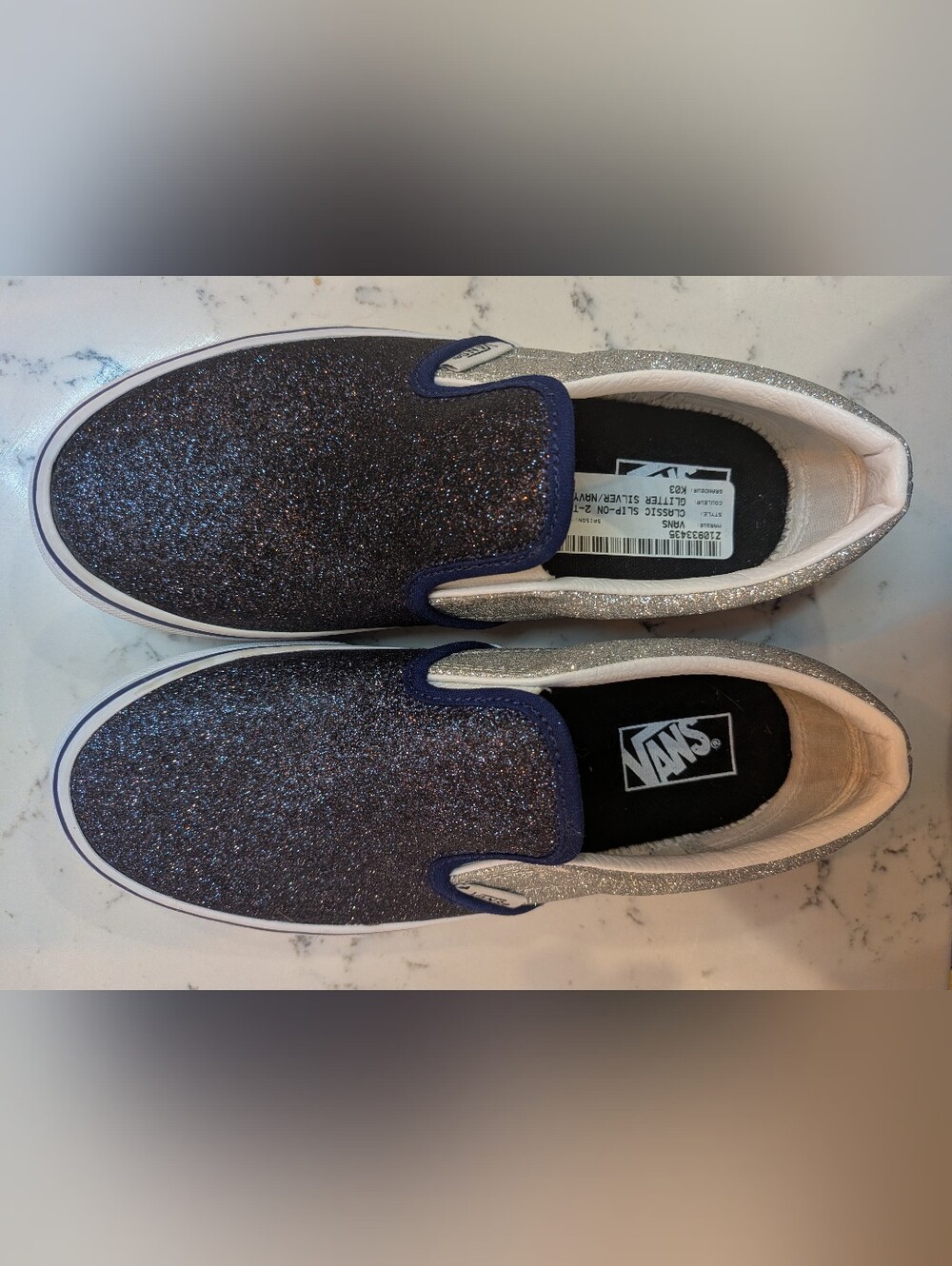 Vans Glitter Slip-On in Navy and Silver